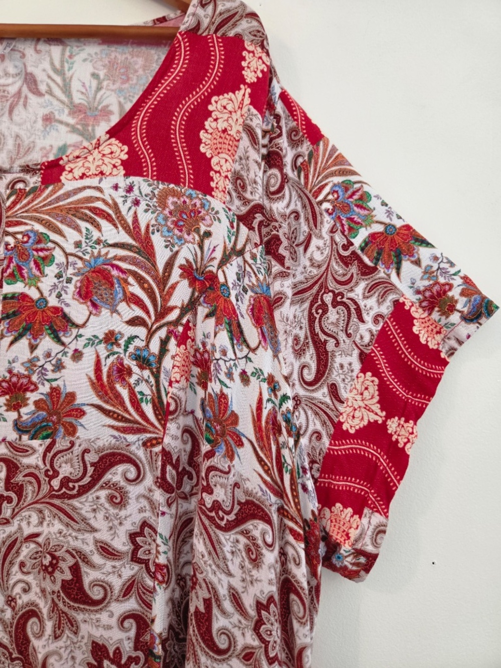 LINEN/BAMBOO midi dress 3X patchwork short sleeve pockets A line boho laced - Picture 5 of 10